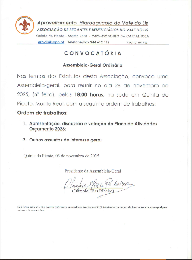 Convocat&oacute;ria &ndash; Assembleia Geral Ordin&aacute;ria