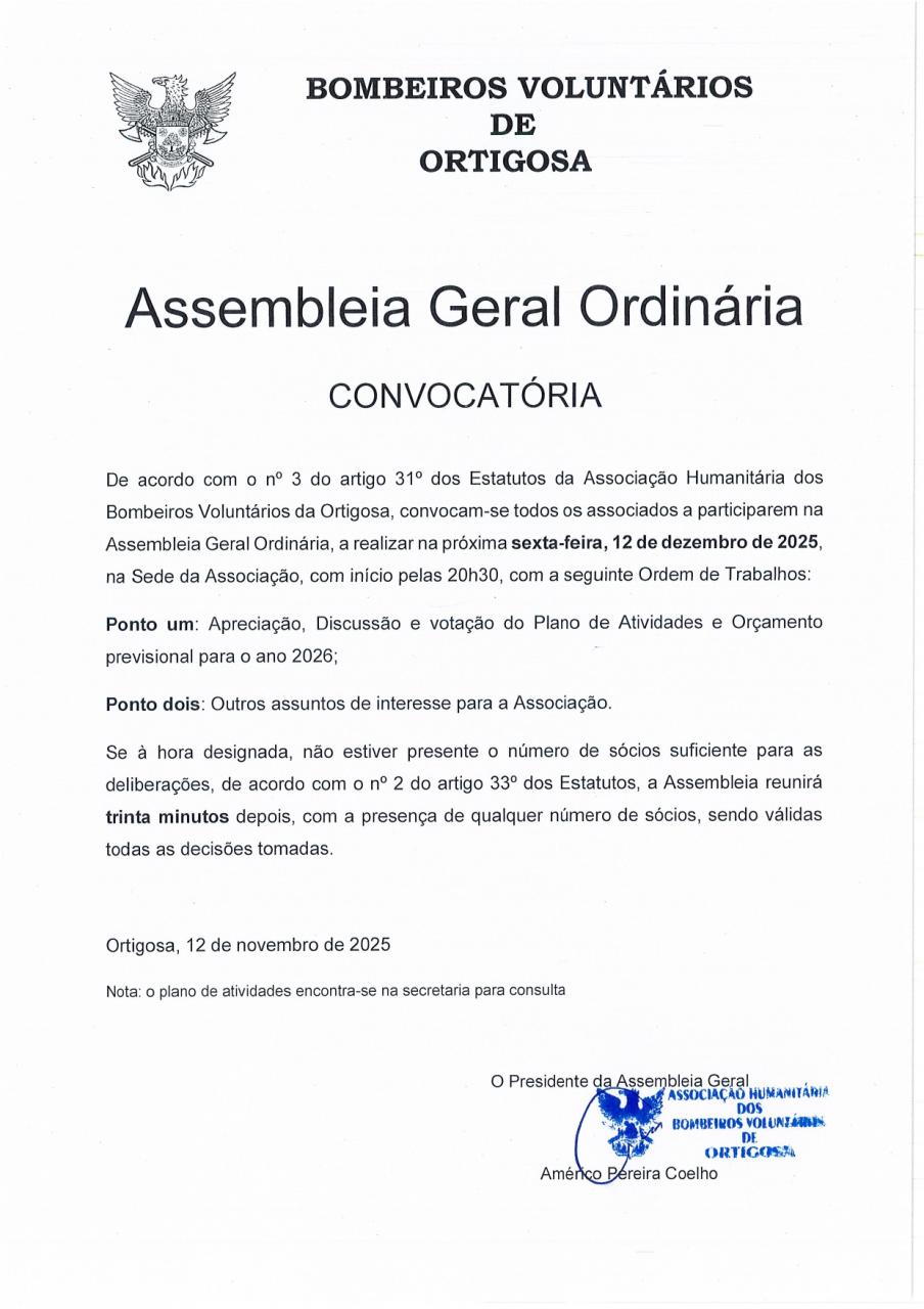 Convocat&oacute;ria &ndash; Assembleia Geral Ordin&aacute;ria 