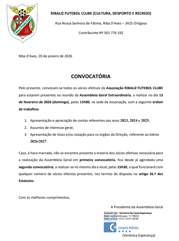 Convocat&oacute;ria &ndash; Assembleia Geral Extraordin&aacute;ria